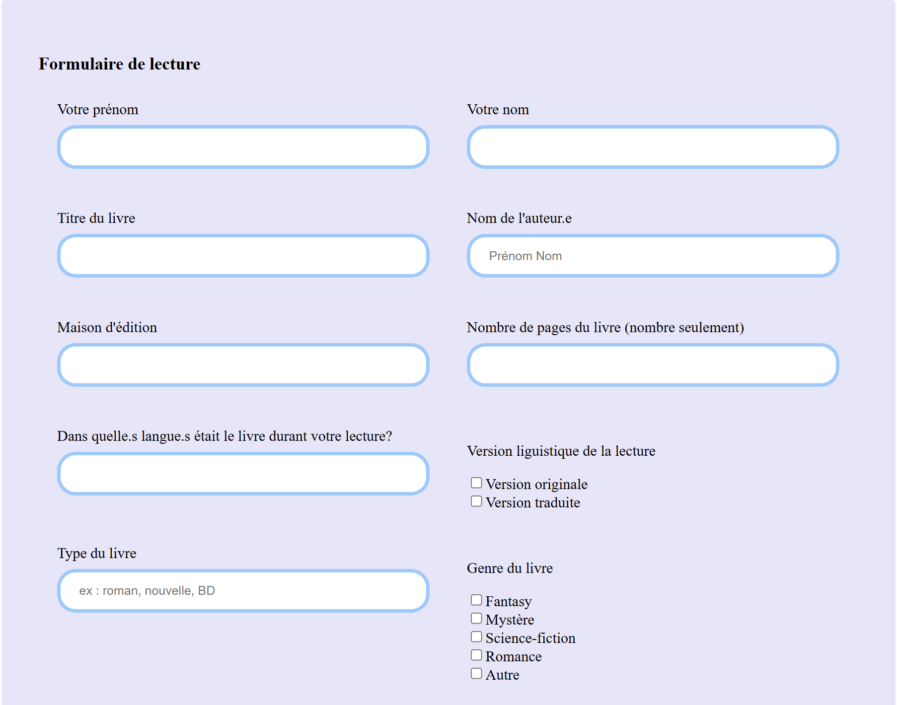 Formulaire de lecture
